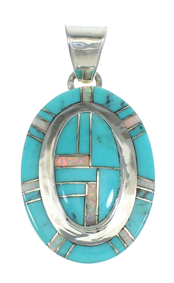 Turquoise And Opal Inlay Genuine Sterling Silver Pendant VX65512